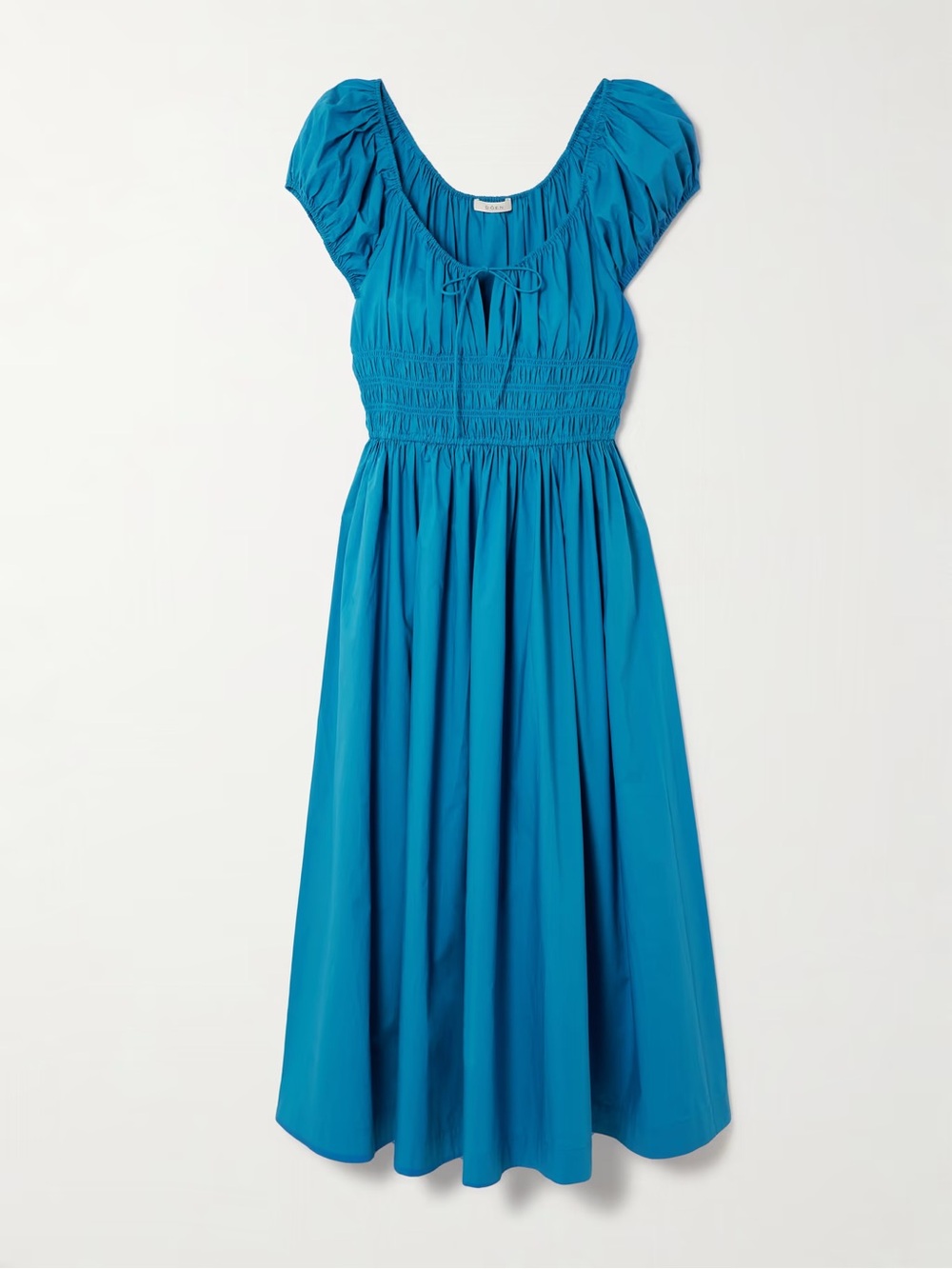 Doen Quinn tie-detailed shirred cotton-poplin midi dress